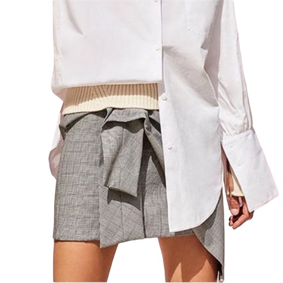 Zara Black White Houndstooth Plaid Ruched Wrap Asymmetrical Mini Skirt - XS - Picture 5 of 16